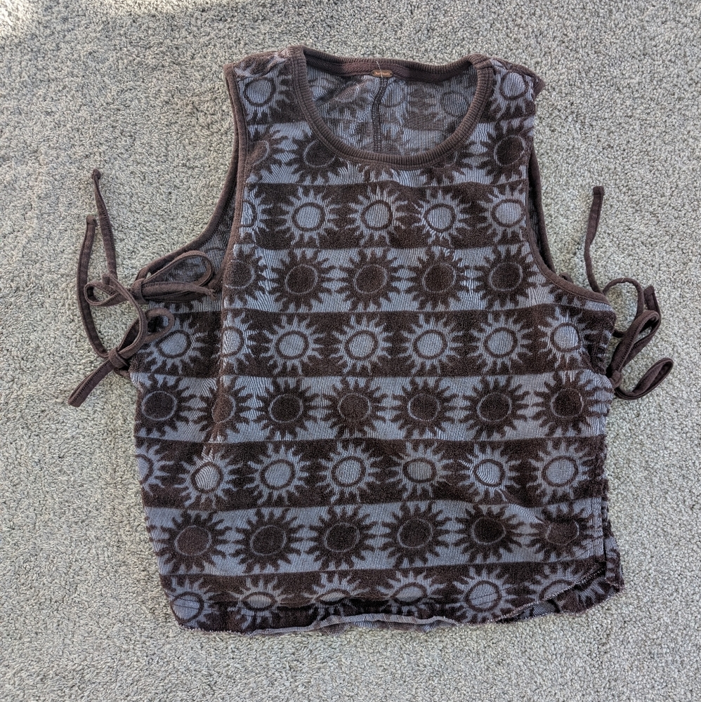 Free People Black and White Tie Front Sleeveless Tank Top